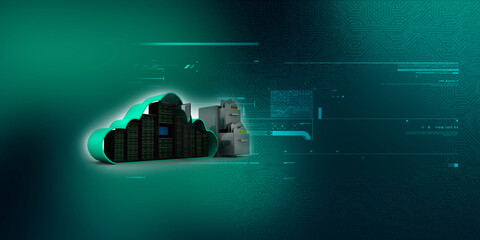 3d illustration Data center server with office folder storage