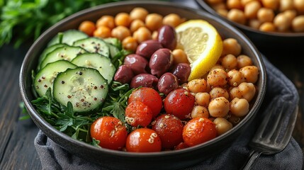 Naklejka premium Delicious and Healthy Mediterranean Quinoa Bowl Recipe