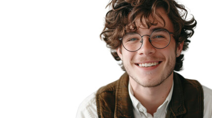 Obraz premium Portrait of smiling young man wearing glasses with transparent background