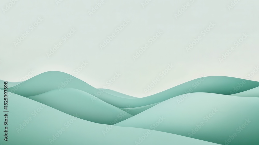 Poster pastel mint green landscape with soft curves creating an inviting atmosphere for relaxation and crea