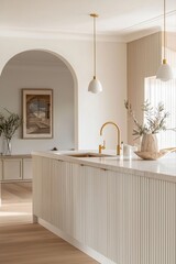 High-End Kitchen Interior with Fluted Cabinetry and Elegant Finishes