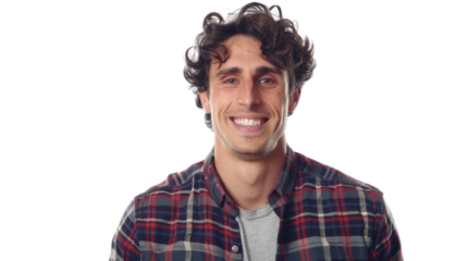 Cheerful young man smiling on transparent background