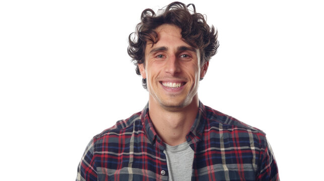 Cheerful young man smiling on transparent background
