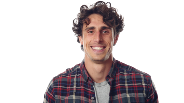 Cheerful young man smiling on transparent background