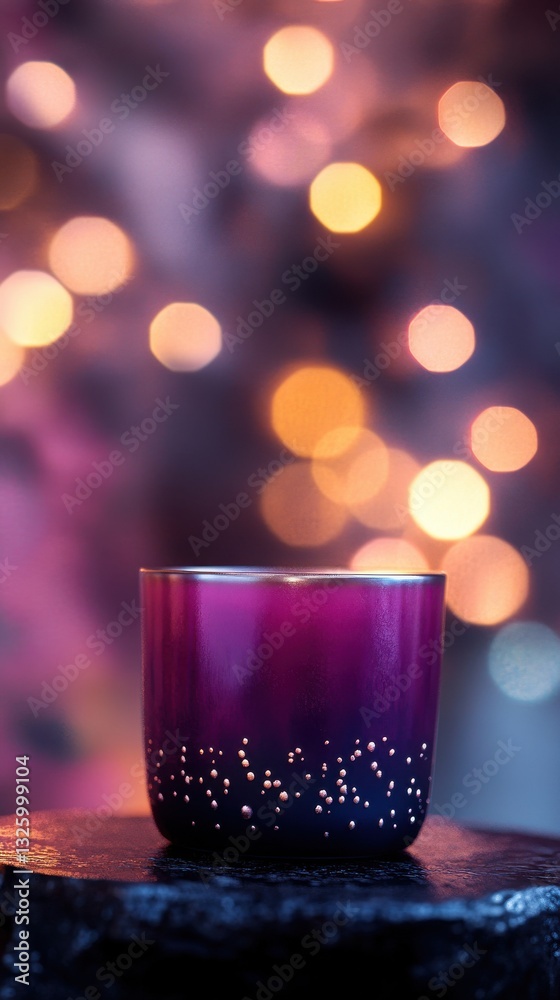Poster moody gradient candle glowing softly with warm bokeh lights in a cozy atmosphere