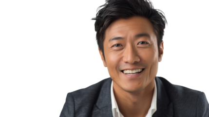Smiling asian businessman with transparent background