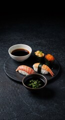 Minimalist Sushi Presentation with Duckweed-Infused Soy Sauce