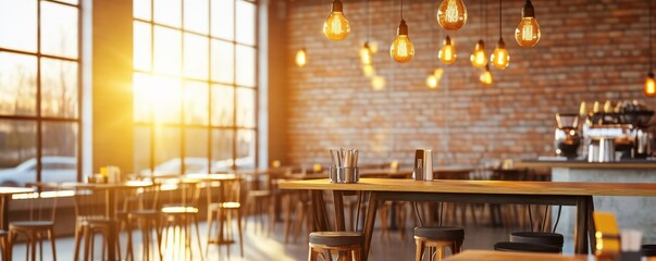 A loft cafe interior with a mix of industrial and vintage styles, warm ambiance, and creative design