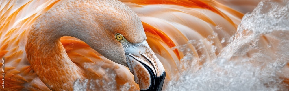 Poster flamingo displaying vibrant colors and striking features against a blurred water background during g