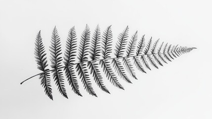 A mesmerizing black and white illustration showcases an intricately detailed fern leaf array, each uniquely shaped yet symmetrically aligned, exuding elegance through delicate textures