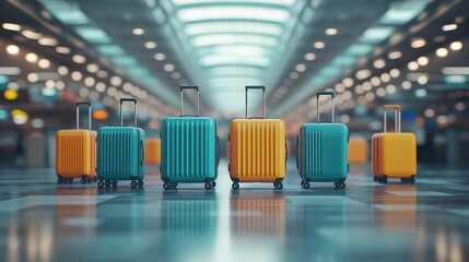 Suitcases ready for adventure in a bustling terminal, capturing the essence of travel and exploration