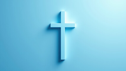 Obraz premium A stylized Christian cross against a light blue background with a darker blue gradient at the bottom edge.