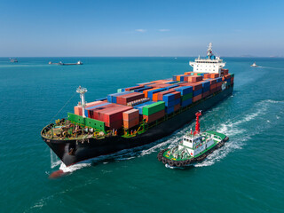 shipping container carrier container sailing in ocean, global business and industry delivery...