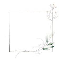 Obraz premium white square logo frame with green leaves and flowers on background, vibrant color lighter shade of green, crisp white, providing stark contrast to