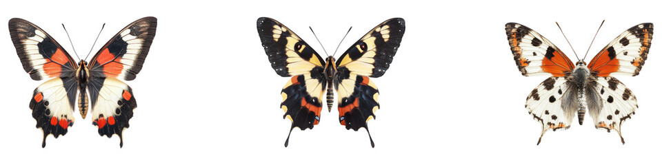 Five spot butterfly isolated on transparent background, PNG, Set of