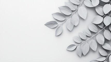 A minimalistic arrangement of pale green leaves on a light background, showcasing a clean and serene aesthetic.