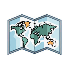 Folded world map with detailed continents