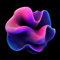 Abstract Full Shot Gradient Wavy Lines on Black, Graphic Design Element, Modern Art, 3D Render, Futuristic, Flowing, Dynamic, Curves, Texture.