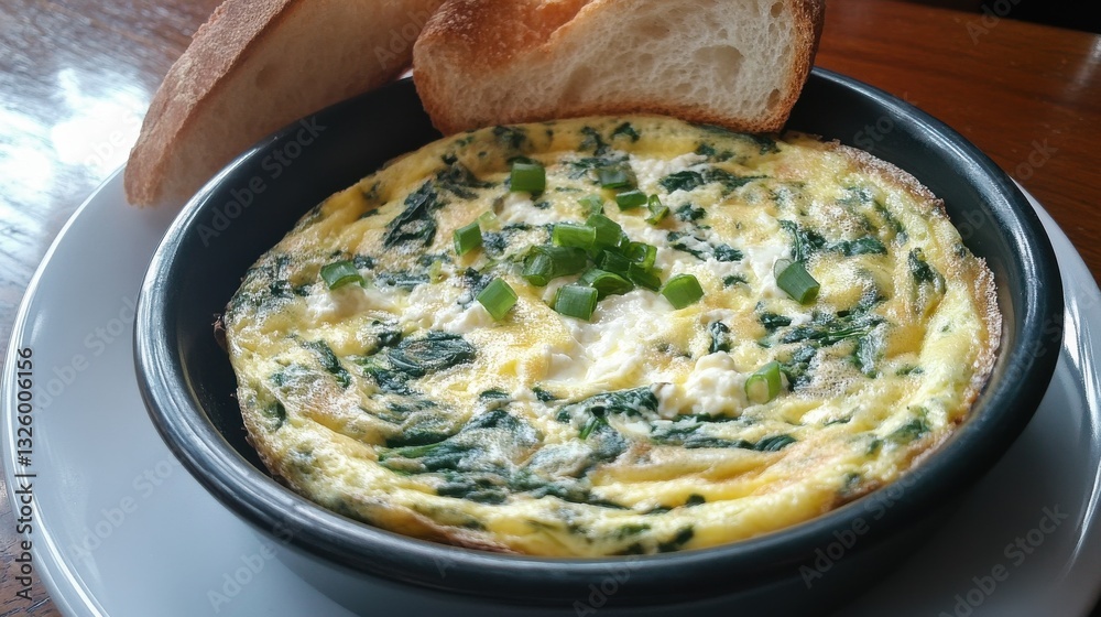 Poster fresh spinach frittata served with toasted bread for a delightful breakfast option