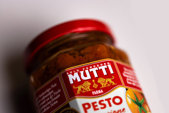 siegen, nrw, germany - 11 03 2025: a mutti pesto product