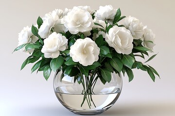A Beautiful Bouquet Of White Flowers In A Glass Vase