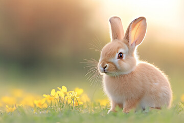 Obraz premium a brown hare sitting in the grass,