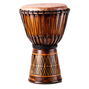 african tribal drum djembe with carvings isolated on white background PNG.GENERATIVE AI