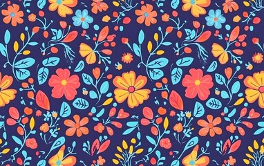 Vibrant Floral Pattern Seamless Design, Colorful Flowers Background, Summer Bloom Textile Print