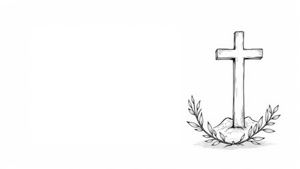 Symbolic Christian gravestone illustration with cross and wreath.
