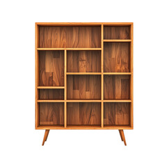 Wooden bookshelf with shelves on a transparent background. Concept of furniture, storage, and interior design.
