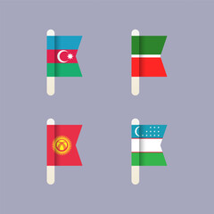 National flags of the world, Azerbaijan, Tatarstan, Uzbekistan, Kyrgyzstan, set flat vector icons