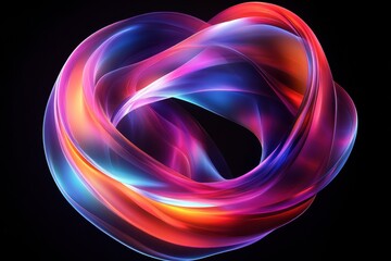 Close-up Abstract Colorful 3D Fluid Shape, Swirling Ribbons, Gradient Light, Elegant Design, Modern Art, Background, Wallpaper, Texture, Black Backdrop.
