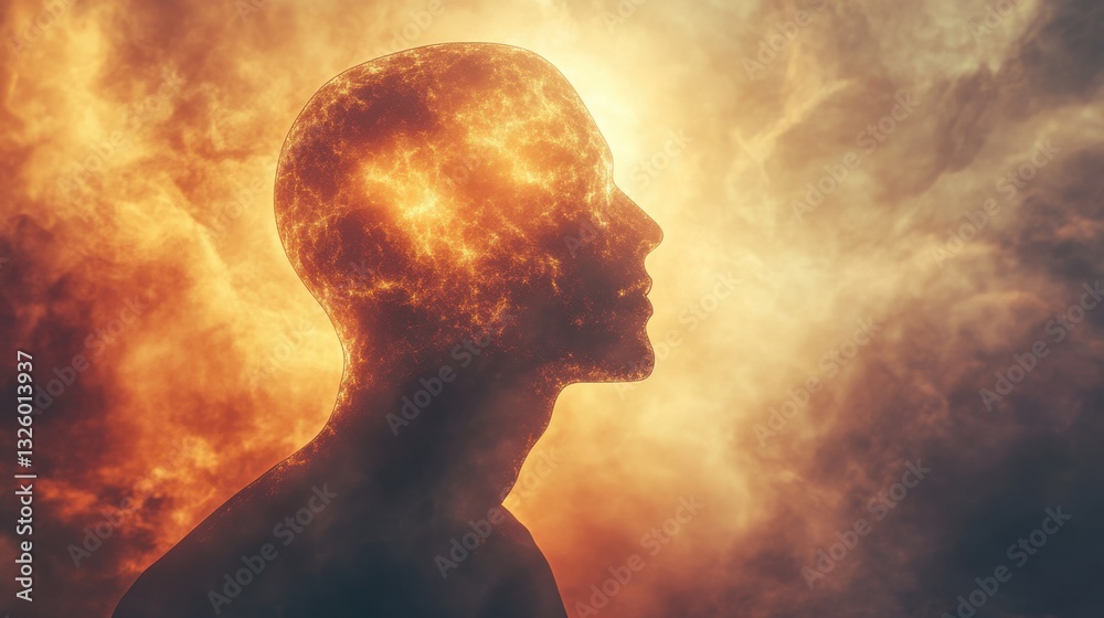 Aufkleber glowing figure in a surreal landscape representing enlightenment and inner strength during a mystica