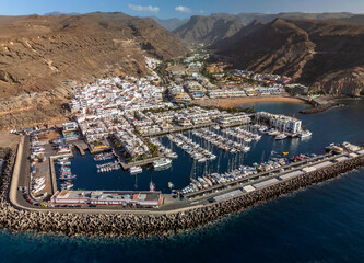 Aerial view of the harbor, beach and town Puerto de Mogan in Gran Canaria, Canary Islands, Spain.