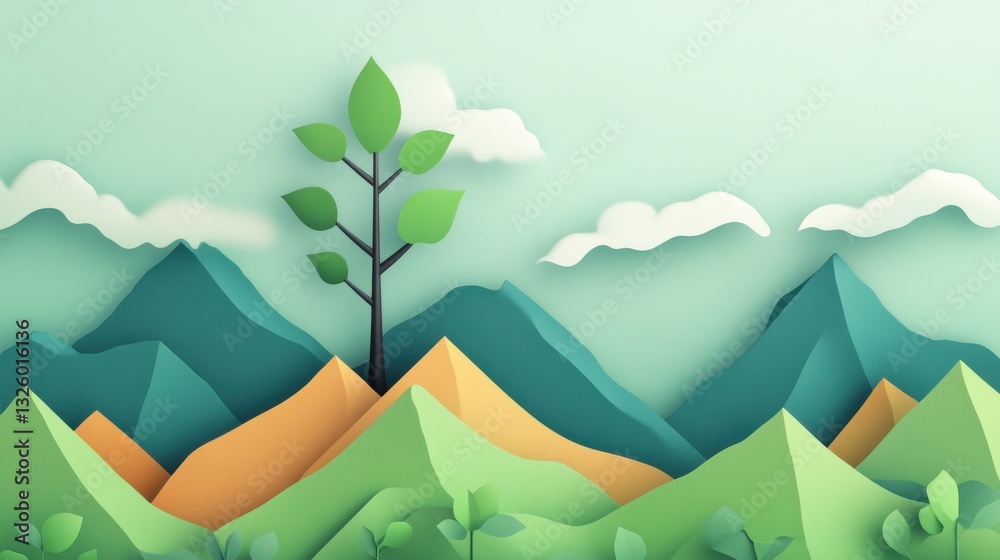 Leinwandbilder visual representation of mutual fund growth with mountains and greenery showing progress over time