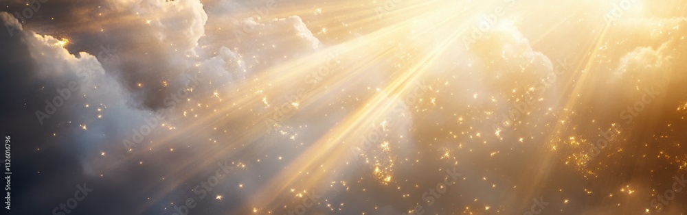 Aufkleber Celestial glow envelops the sky, illuminating soft clouds with golden light and creating a tranquil atmosphere at dusk
