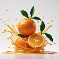 Ripe juicy oranges bursting with refreshing juice splash on white background for appetizing and dynamic ads photos Stock Photo Image Fruits Presentation