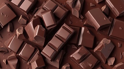Obraz premium Close-up of dark chocolate pieces and chunks, scattered on a surface.