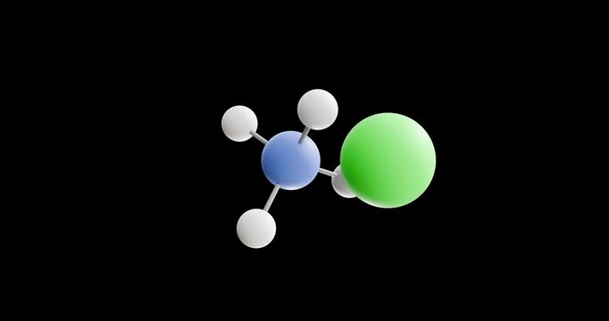 Ammonium chloride molecule, rotating 3D model of salt, looped video on a black background