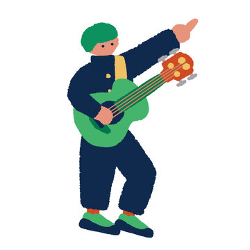 ギターを持つ学生服の男子のイラスト