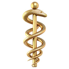 Caduceus Medical Symbol Icon, sleek design featuring intertwined snakes and wings, set against a minimalist white background PNG. GENERATIVE AI