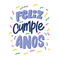 A festive "Feliz Cumple" birthday design with colorful lettering and confetti accents.