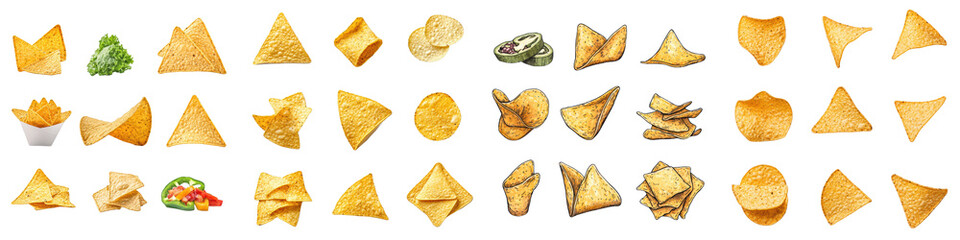 Naklejka premium A variety of golden, crispy triangular snacks with different fillings and shapes.