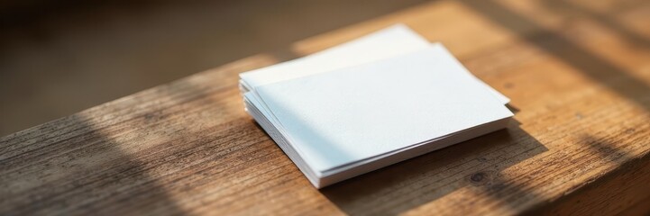 Fototapeta premium Sleek minimalist business card mockup on wood, modern, elegant