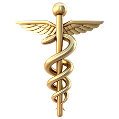Golden medical symbol, caduceus, isolated on white background PNG. GENERATIVE AI