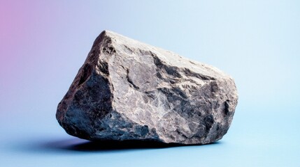Naklejka premium Large gray rock rests on a soft blue background, creating a contemporary visual for art or design projects aimed at minimalist aesthetics
