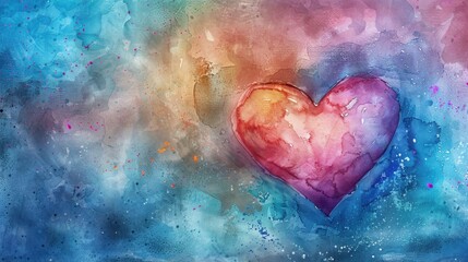 Fototapeta premium Digital Watercolor Heart: A vibrant heart with digital watercolor effects, symbolizing the seamless connection of organic emotions with the power of digital technology. 