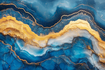 Fototapeta premium Abstract Blue and Gold Fluid Art