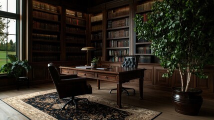Cozy Study Room with Desk Chair and Bookshelf for Productive Learning