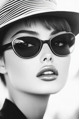 Black and White Portrait of Woman with Sunglasses and Hat © JFM
